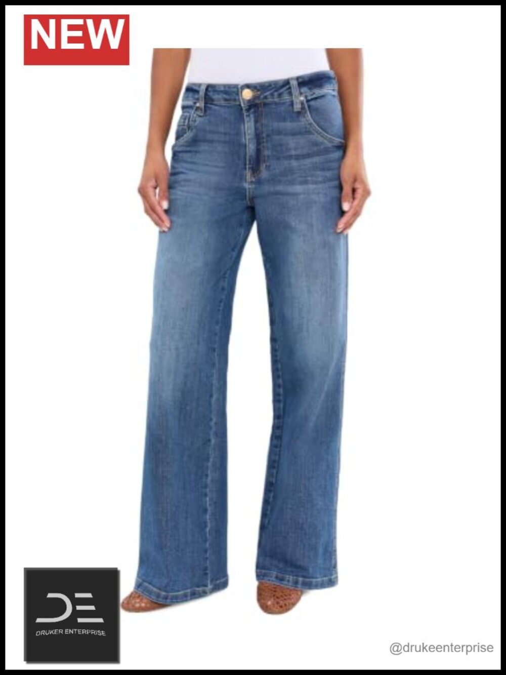 High-Rise Wide Leg Denim Jeans with Scoop Pockets